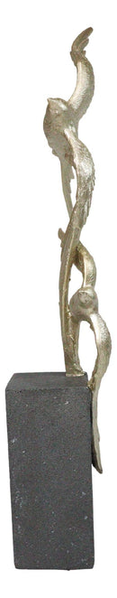 Gold Leaf 2 Acrobatic Raptor Swallow Birds In Flight On Black Base Figurine 19"H