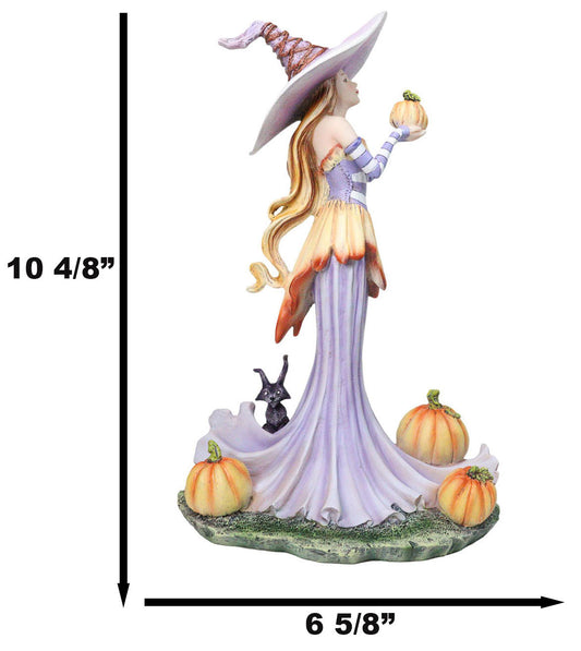 Amy Brown Halloween Purple Hat Pumpkin Witch with Mysterious Black Cat Figurine