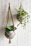 Set Of 2 Rustic Urban Farmhouse Roped Galvanized Metal Wall Hanging Pot Planters