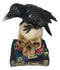 Raven Crow Perching On Skull With LED Eyes And Spell Books Of Prophecy Figurine