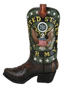 Rustic Western USA American Bald Eagle Army Emblem Cowboy Boot Flower Vase