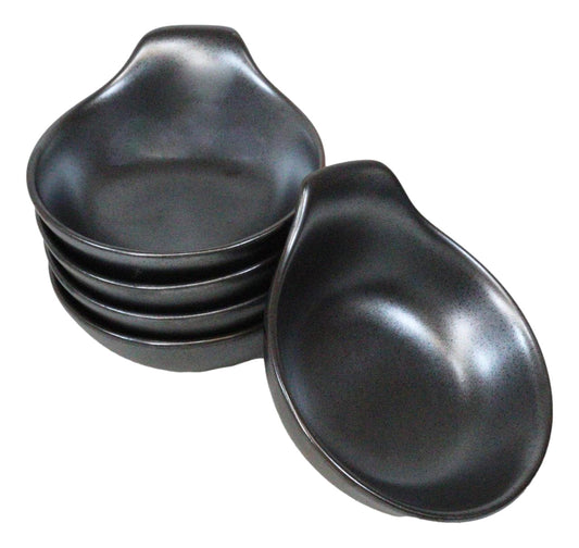Pack Of 5 Tetsu Kesho Black Small Ponzu Sauce Miso Soup Bowls With Handle 5oz