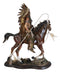 Large Indian Chief With Headdress Feathered Coup Staff Shield On Horse Statue