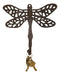 Set Of 2 Rustic Cast Iron Dragonfly with Scrollwork Filigree Wings Wall Hooks