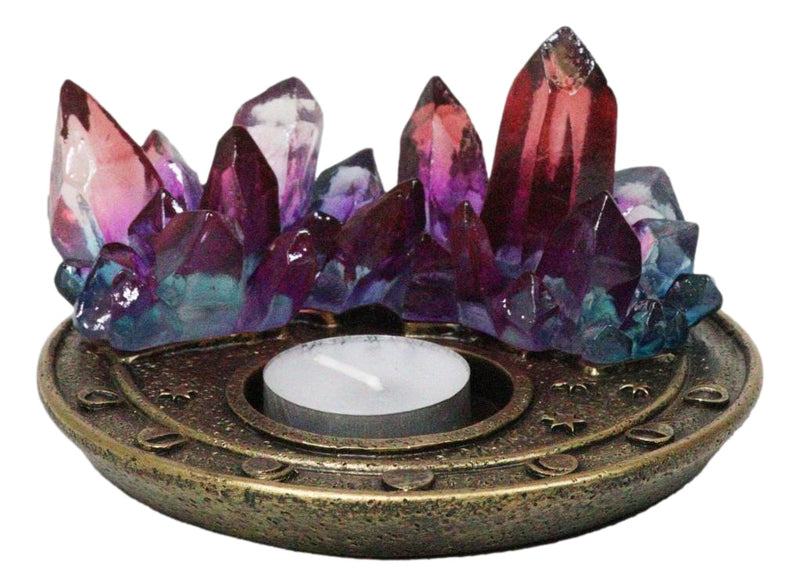 Wicca Magical Crystals Dish Votive Candleholder With Phases Of The Moon Symbols