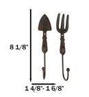 Pack of 2 Cast Iron Garden Hand Tool Fork and Trowel Wall Hooks For Coats Keys