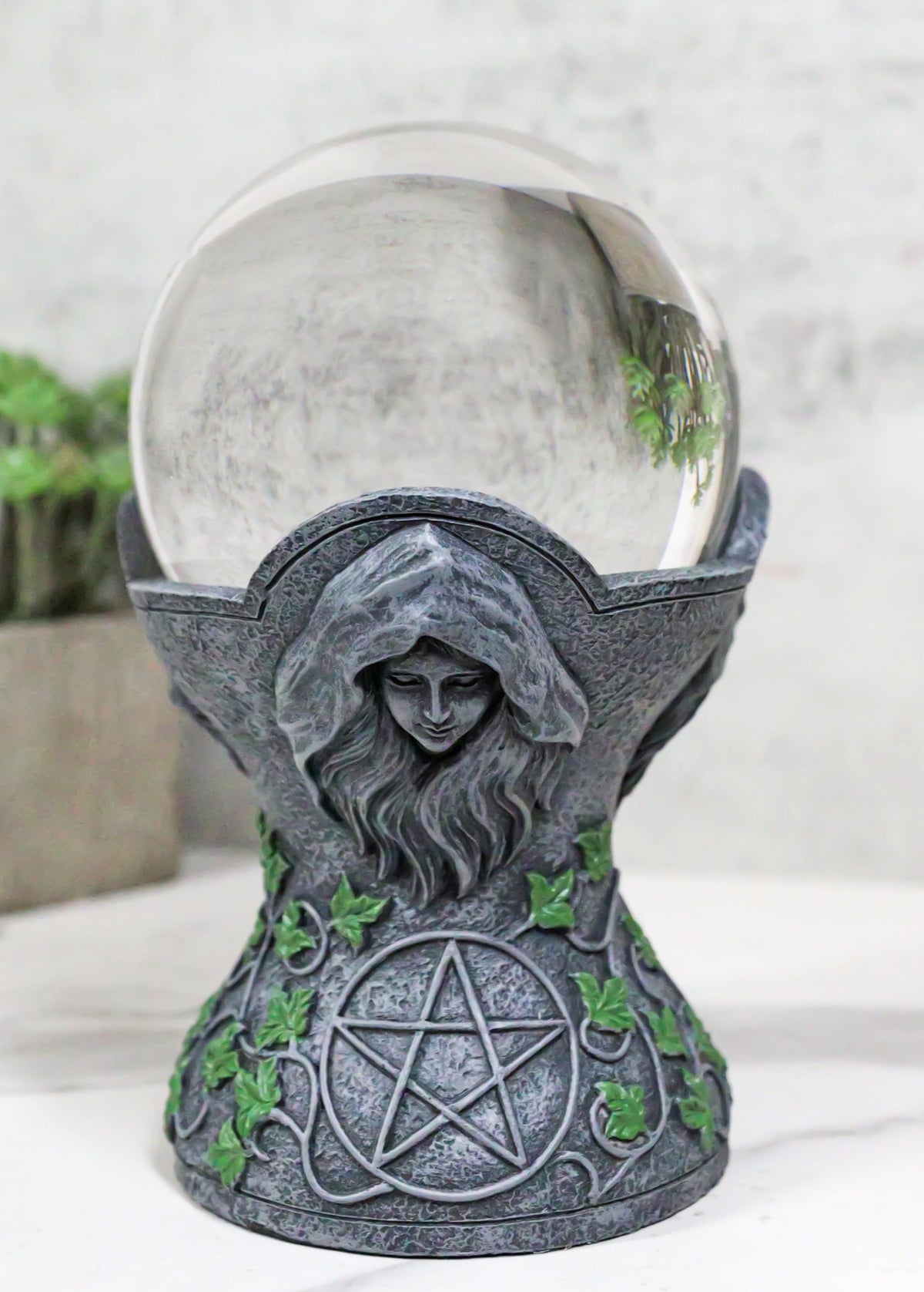 Wicca Sacred Moon Triple Goddess Mother Maiden Crone Pentagram Gazing Glass Ball