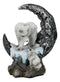 Winter Snow White Wolf Mother With Pup By Snowy Crater Crescent Moon Figurine