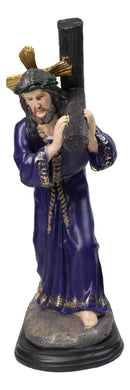 Via Dolorosa Jesus Christ in Purple Robe Carrying Cross Calvary Figurine 12" H