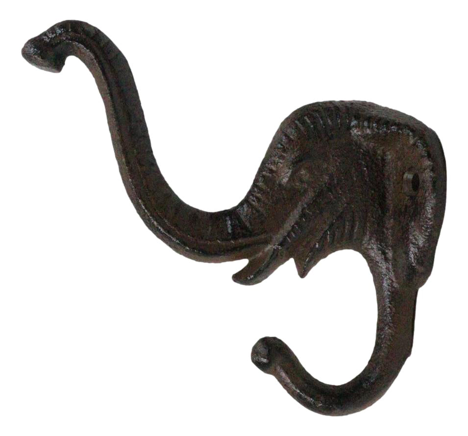 Pack Of 2 Rustic Cast Iron Safari Elephant Trunk Up Double Peg Wall Hook Hanger