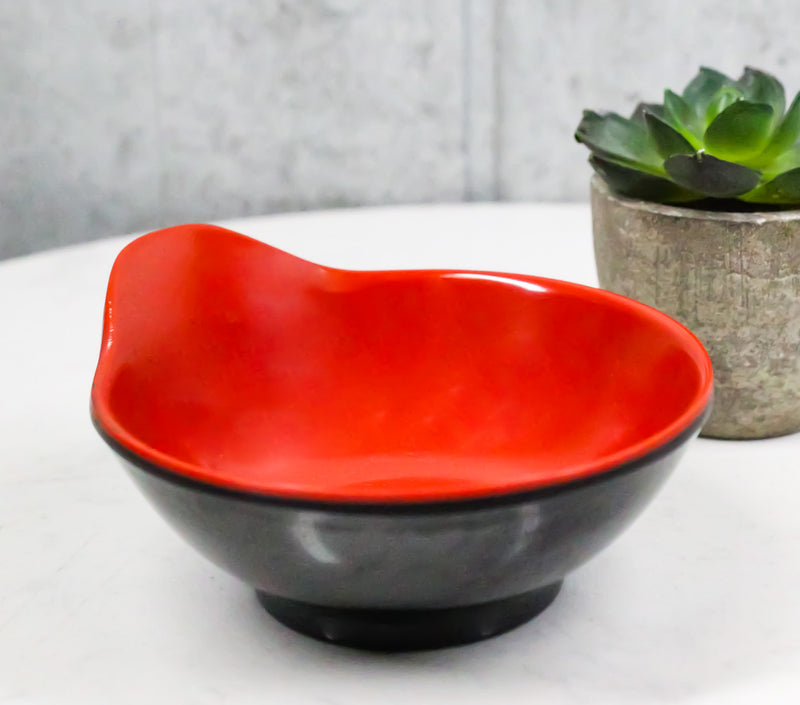 Pack Of 6 Red And Black Melamine Small Soup Salad Rice Bowls With Handle 5"L