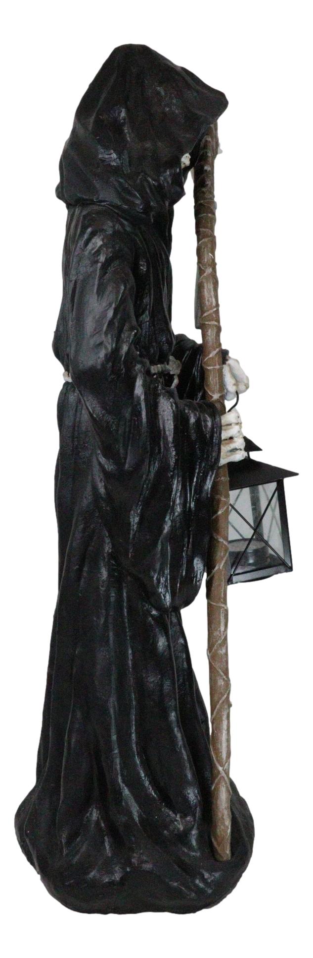 Time Waits For No Man Grim Reaper Holding Scythe And Solar LED Lantern Statue - Ebros Gift