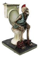 Still Constipated Funny Red Punk Mohawk Skeleton on Bathroom Toilet Figurine