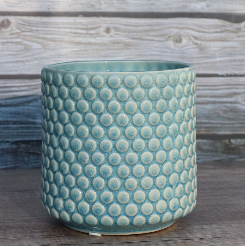 turquoise plant pot Ceramic Turquoise Sky Blue Bubbles Dots Crackle Glazed Floral Vase Pla– Ebros Gift