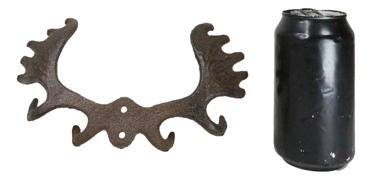 Set Of 2 Cast Iron Western Rustic Bull Moose Antlers Rack 4 Pegs Wall Hooks