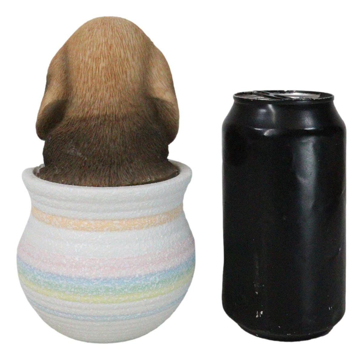 Realistic Tri Color Beagle Puppy Dog Figurine With Glass Eyes Pup In Pot