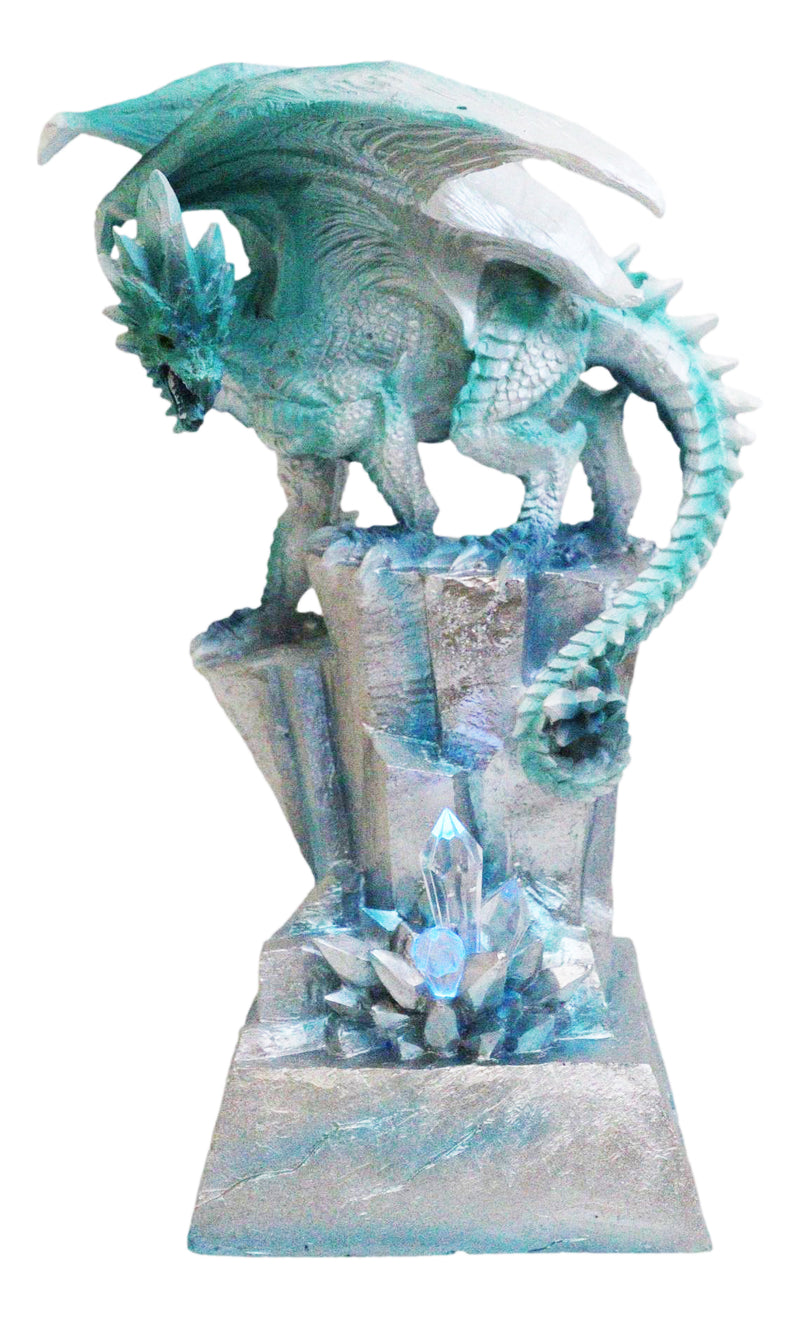 Winter White Dragon On Frozen Ice Cliff With LED Light Crystals Decor Figurine