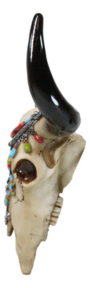 Southwestern Buffalo Cow Skull With Turquoise Silver Face Jewelry Wall Decor