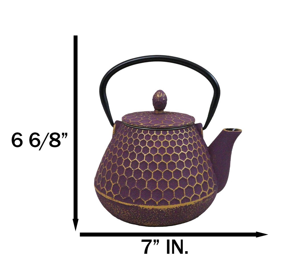 Traditional Oriental Tetsubin Purple Honeycomb Design Cast Iron Teapot 32oz