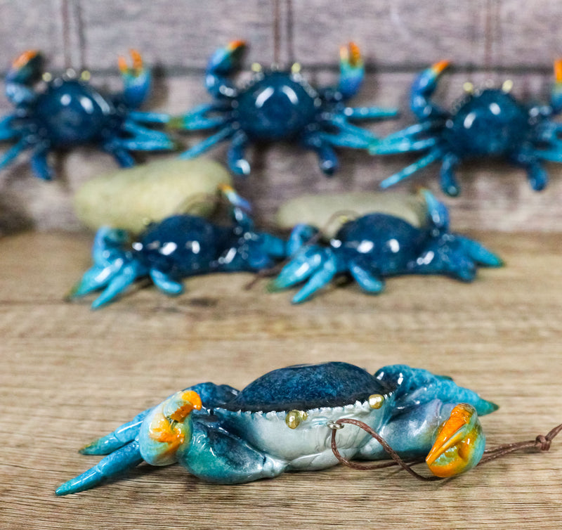 Set Of 6 Nautical Blue Beach Crabs Ocean Marine Wall Hanger Decor Tree Ornaments