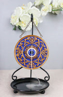 Evil Eye with Mandala Floral Scroll Round Medallion Backflow Incense Cone Burner