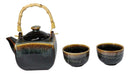 Artistic Black & Brown Waterfall Reactive Glaze 32oz Teapot With 2 Tea Cups Set