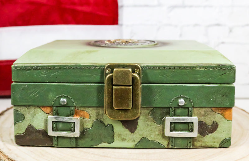 Green Military US Army Emblem Officer Briefcase Camo Decorative Trinket Box