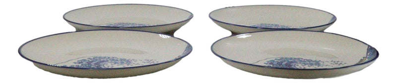 Set Of 4 Hokusai The Great Wave Of Kanagawa Mount Fuji 11"D Round Dinner Plates