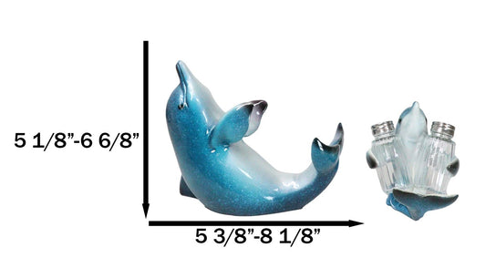 Set Of 2 Ocean Marine Dolphin Fish Wine Bottle And Salt Pepper Shakers Holders - Ebros Gift