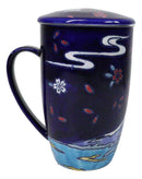 Blue Moon Fuji Mountain 15oz Porcelain Tea Mug With Lid Stainless Steel Infuser