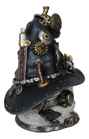 Geared Clockwork Pipes Valves Steampunk Owl With Winged Skull Witch Hat Figurine