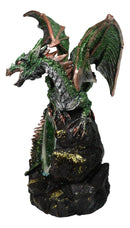 Metallic Green And Gold Dragon Guarding Faux LED Crystal Faux Geode Figurine