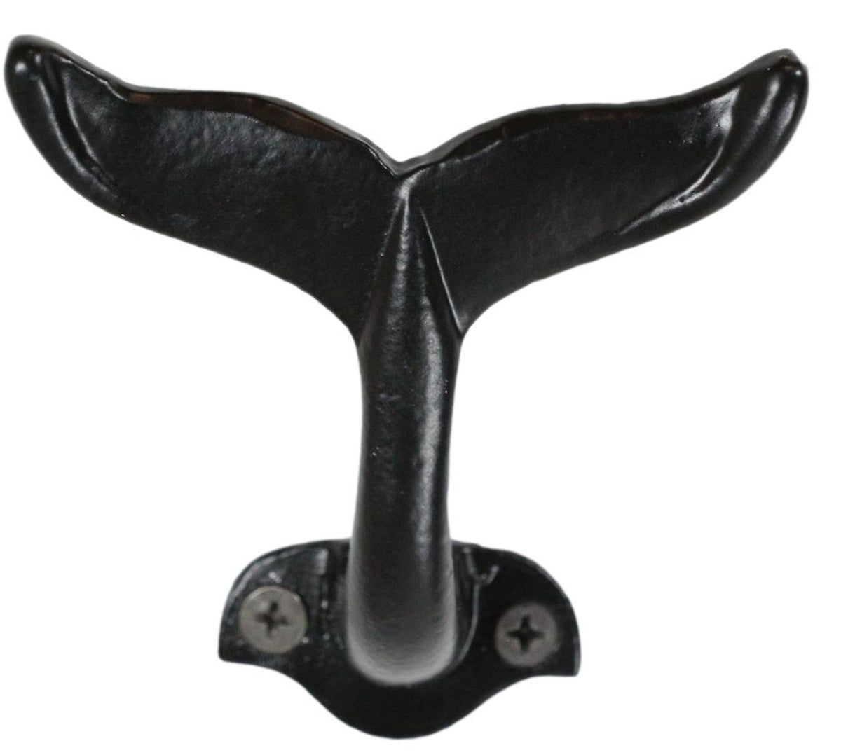 Pack Of 2 Black Cast Iron Nautical Baleen Blue Whale Tail Wall Coat Hook Hangers - Ebros Gift