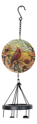 Nature Red Cardinal Bird Colorful Art Glass Hanging Wind Chime With Metal Rods