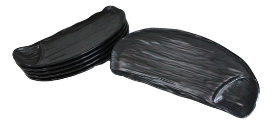 Pack Of 6 Half Moon Matte Black Melamine 2 Partitions Sushi Plates Platters 11"L