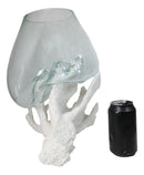 Marine Hand Made White Coral Polyps With Molten Glass Terrarium Bowl Large 15H"