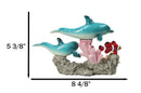 Ocean Blue Dolphins Clownfish Swimming By Coral Reef and Sea Anemone Figurine