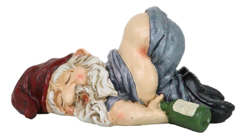 Mr Gnome Knocked Out Drunk With Half Moon Bare Buttocks Holding Booze Figurine