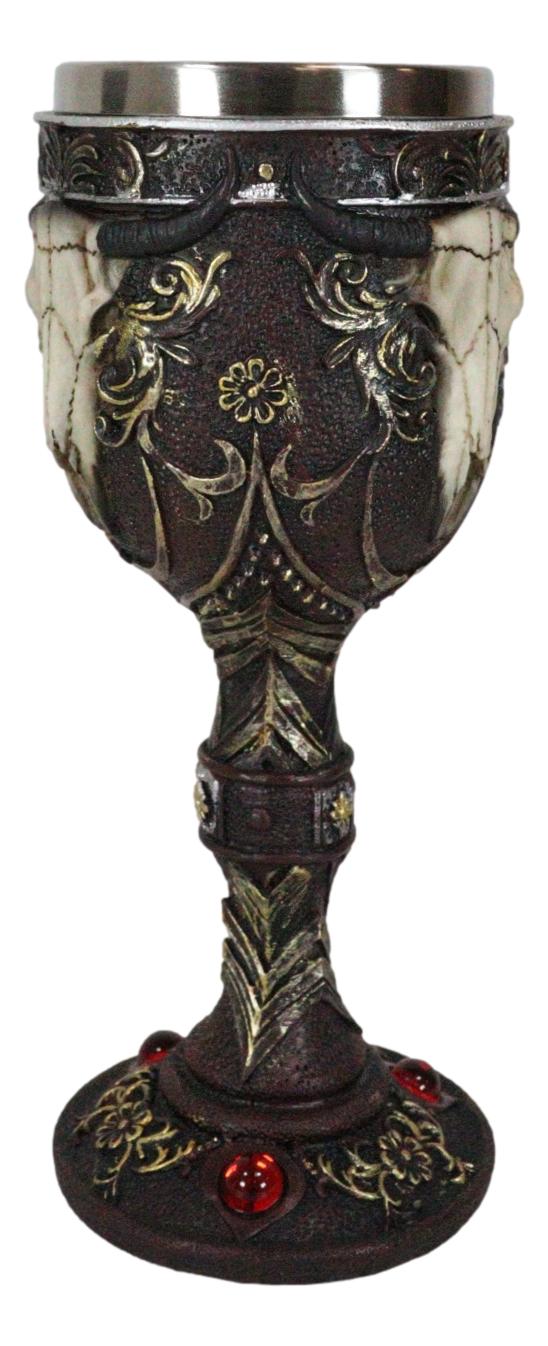 Ebros Horned Wild Bison Steer Tribal Skull Red Cyrstals Maroon Wine Chalice Goblet Cup - Ebros Gift