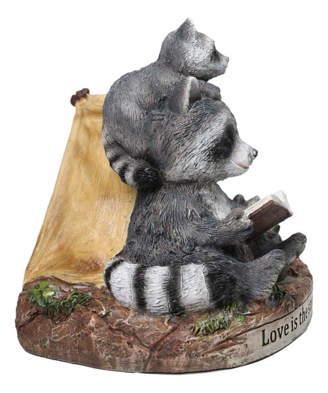 Bedtime Story Raccoon Mother & Cubs Figurine Raccoon Family Reading by Tent