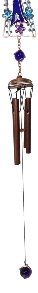 Blue Floral Aquamarine Cross With Gemstones Metal Scroll Filigree Wind Chime