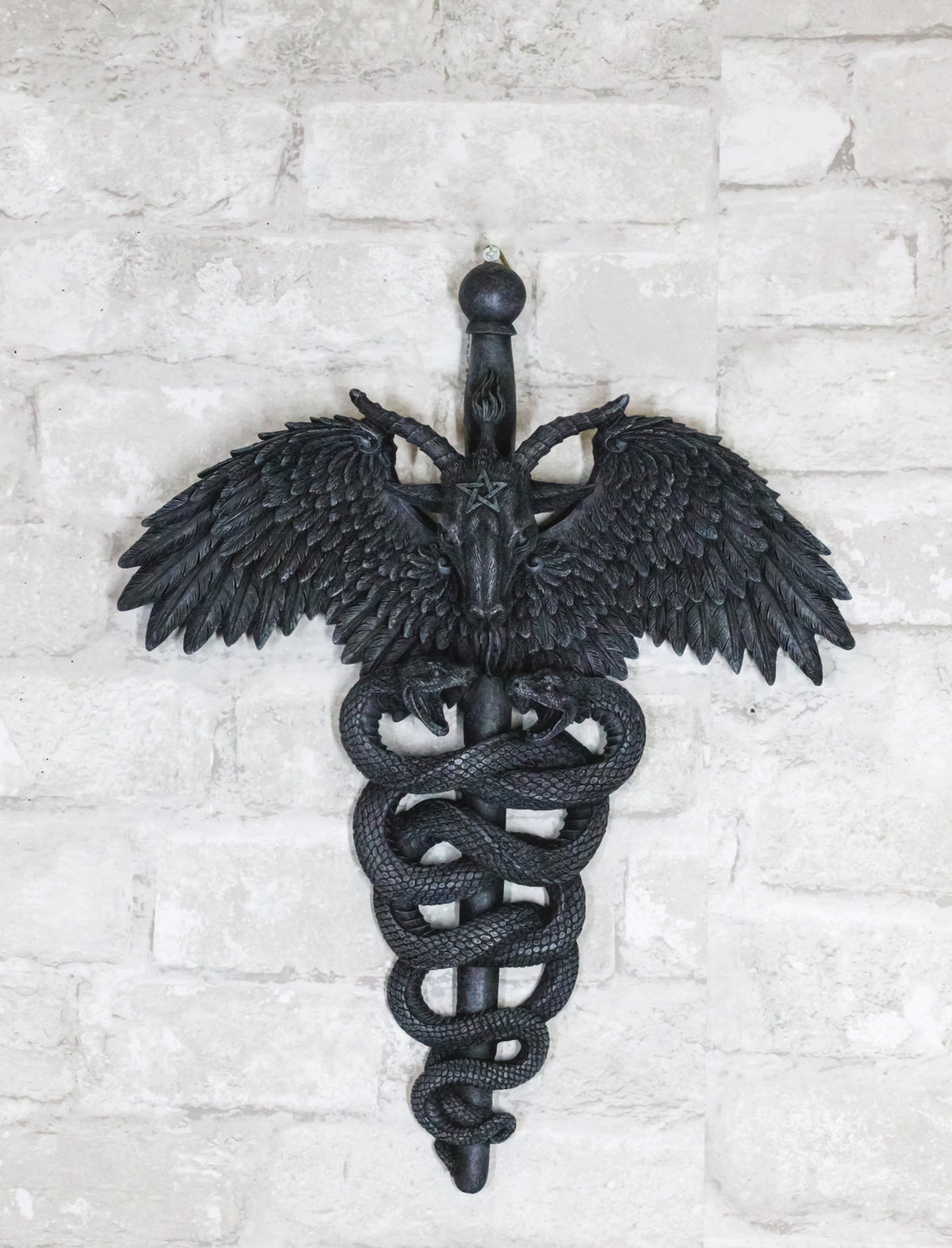 Ebros Gift Sabbatic Goat Baphomet Caduceus Serpent Pentagram Winged Wall Plaque
