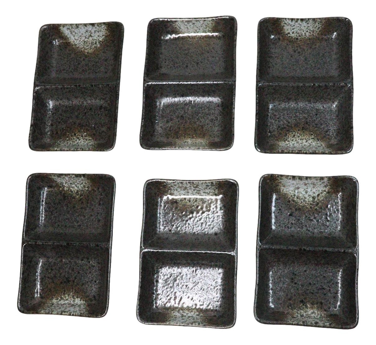 Pack Of 6 Ceramic Hakumu Soy Sauce Or Condiment Saucer Dish With 2 Compartments