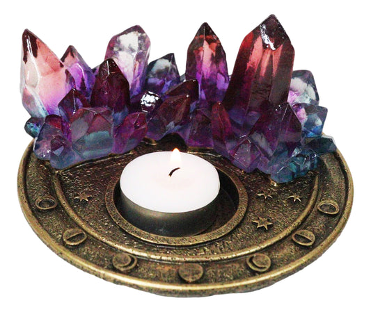 Wicca Magical Crystals Dish Votive Candleholder With Phases Of The Moon Symbols
