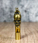 Solid Brass Polished Gold Finish Ghost Skull Head Death Whistle With Ring