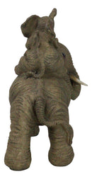 Safari Savanna Whimsical Elephant Father And 2 Calves On Piggyback Figurine 5"H