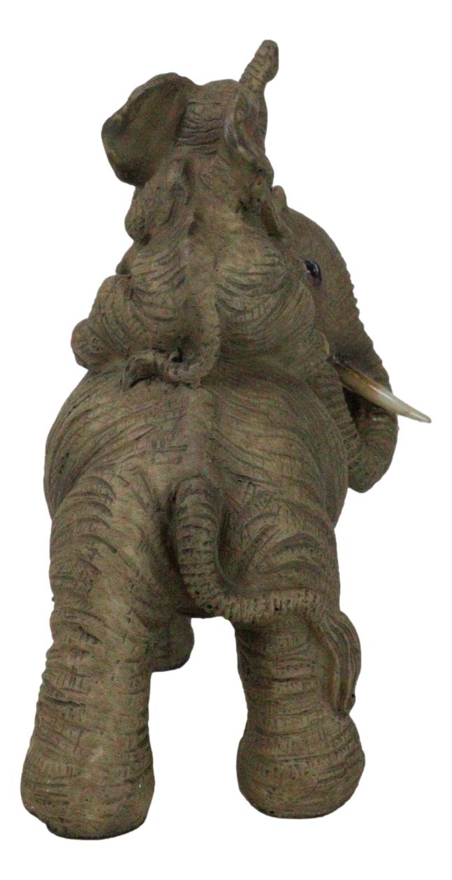 Safari Savanna Whimsical Elephant Father And 2 Calves On Piggyback Figurine 5"H