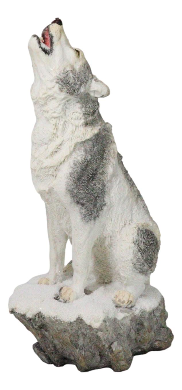 Woodlands Wildlife Mystical Alpha Snow Arctic Wolf Howling At The Moon Figurine