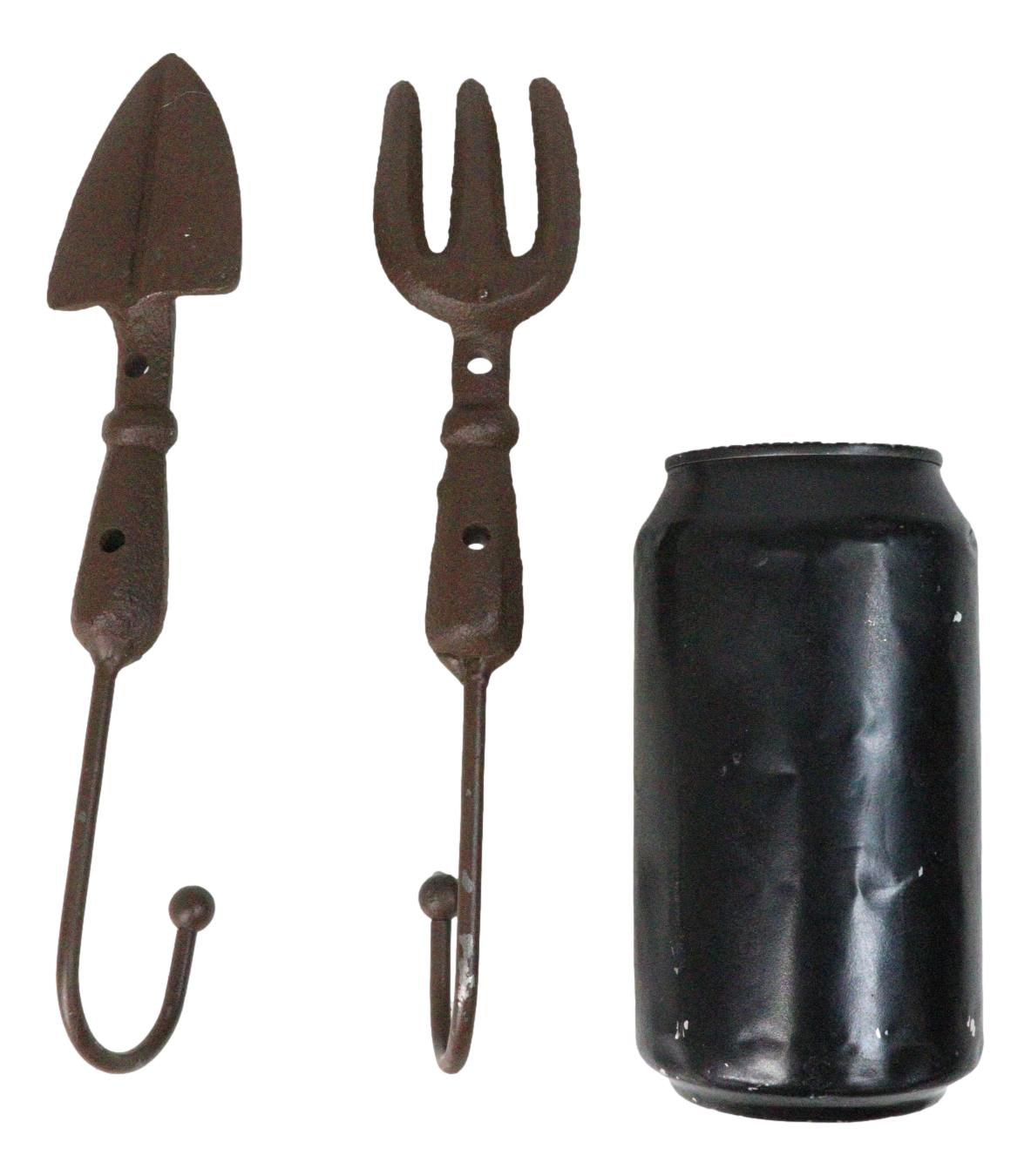 Pack of 2 Cast Iron Garden Hand Tool Fork and Trowel Wall Hooks For Coats Keys