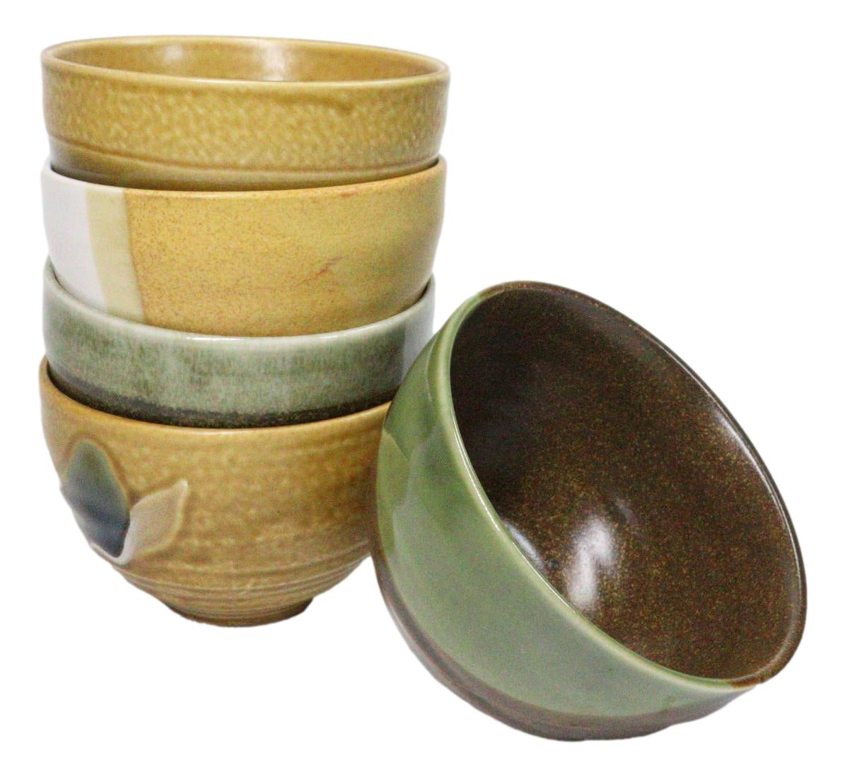 Abstract Art Tenmoku Glazed Ceramic 10oz Matcha Tea Bowl Set of 5 Made In Japan
